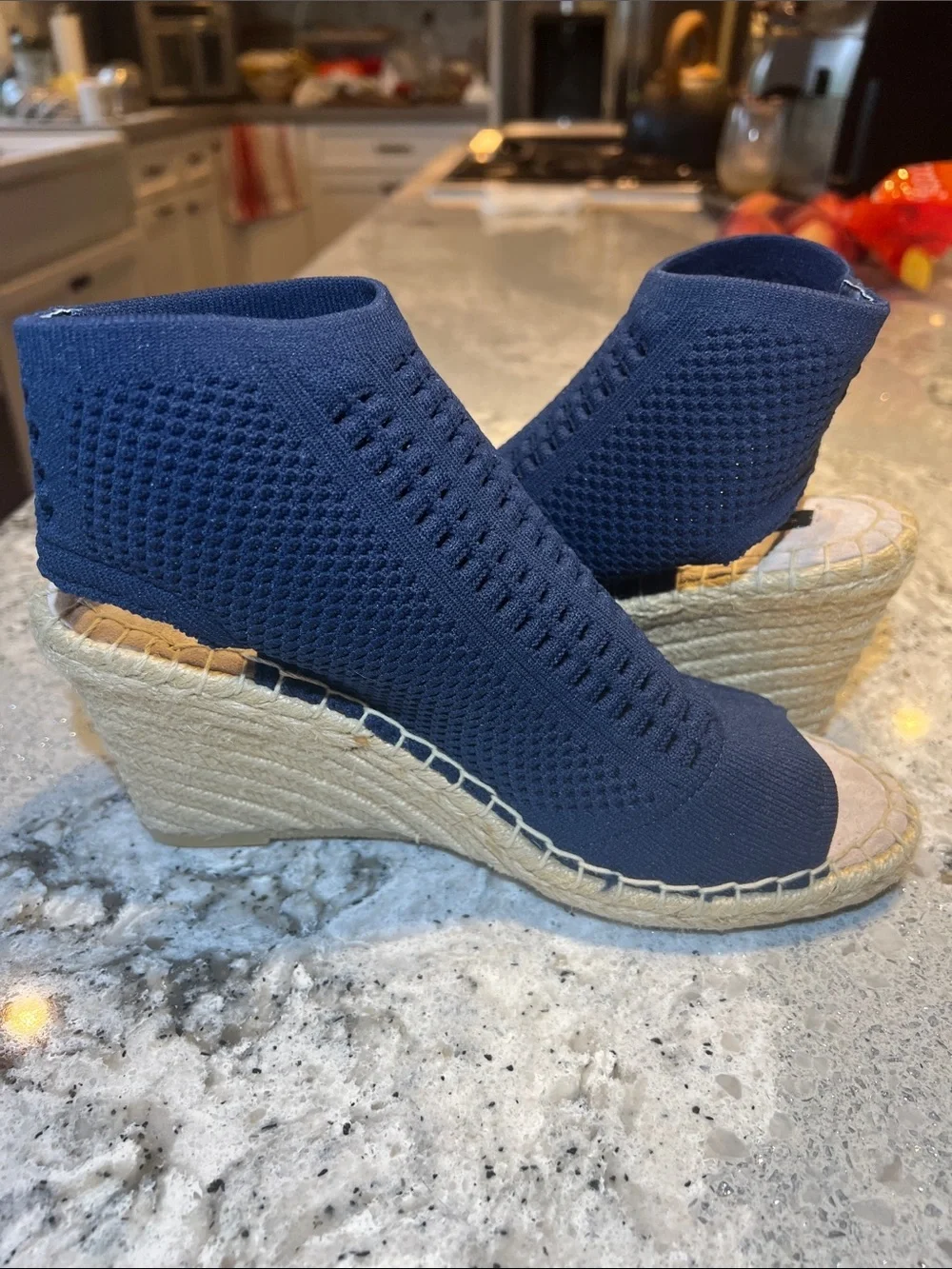 STEVEN by Steve Madden Evers Knit Espadrille Wedge Sandal Navy Blue Size 7.5 NEW
